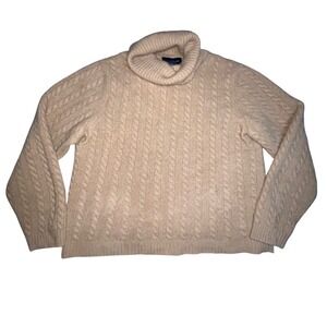 Ann Taylor Cashmere Sweater Womens L Camel Tan Cable Knit Turtleneck Pullover